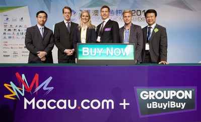 (From left to right) Mr. Agostino Vong, Director of Macao Trade and Investment Promotion Institute; Mr Mark Hammons, Managing Director of Ignite Media Group; Ms Lea Cramer, Groupon Asia VP; Mr Kevin McKenzie, Director of Ignite Media Group; Mr Martin Johansen, Groupon International VP; Mr. Keyvin Bi the Director of Communic Macau