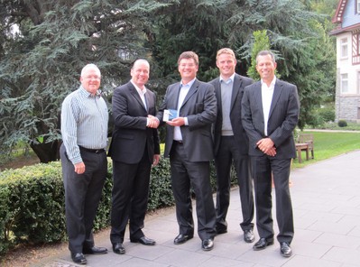 Left to right: Chris Page, Global Offer Director, Electrocomponents; Frank Stuhrenberg, Executive Vice President, Phoenix Contact; Ian Mason, Group Chief Executive, Electrocomponents; Tobias Klus, Department Head of Corporate Channel Partner Management, Phoenix Contact; Klaus Goldenbot, Global Sales Director, Electrocomponents